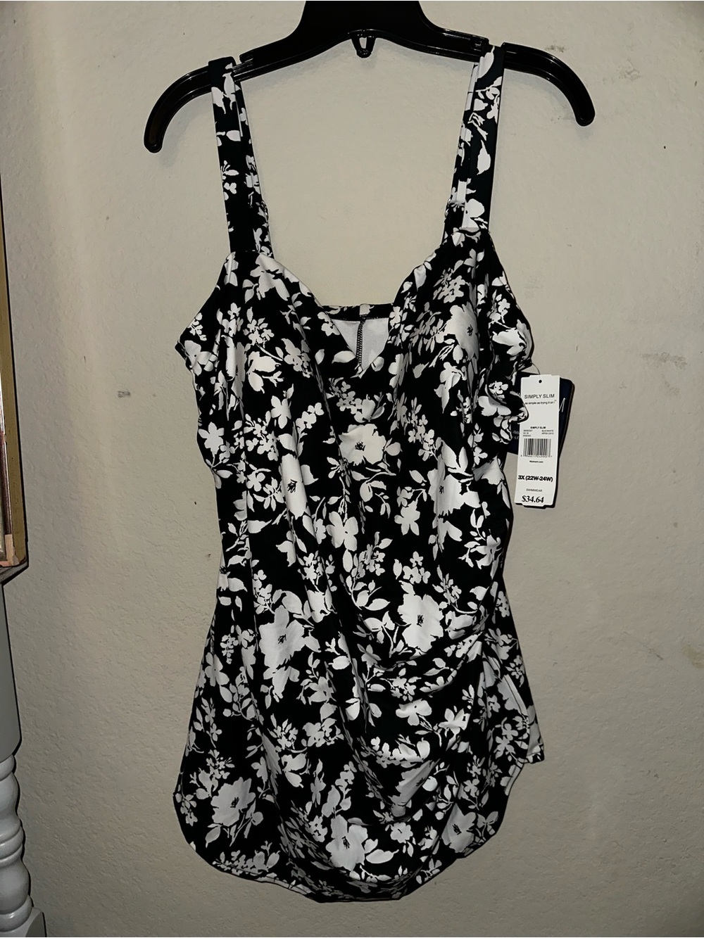 Simply slim black and white floral swim dress one piece swimsuit tummy control